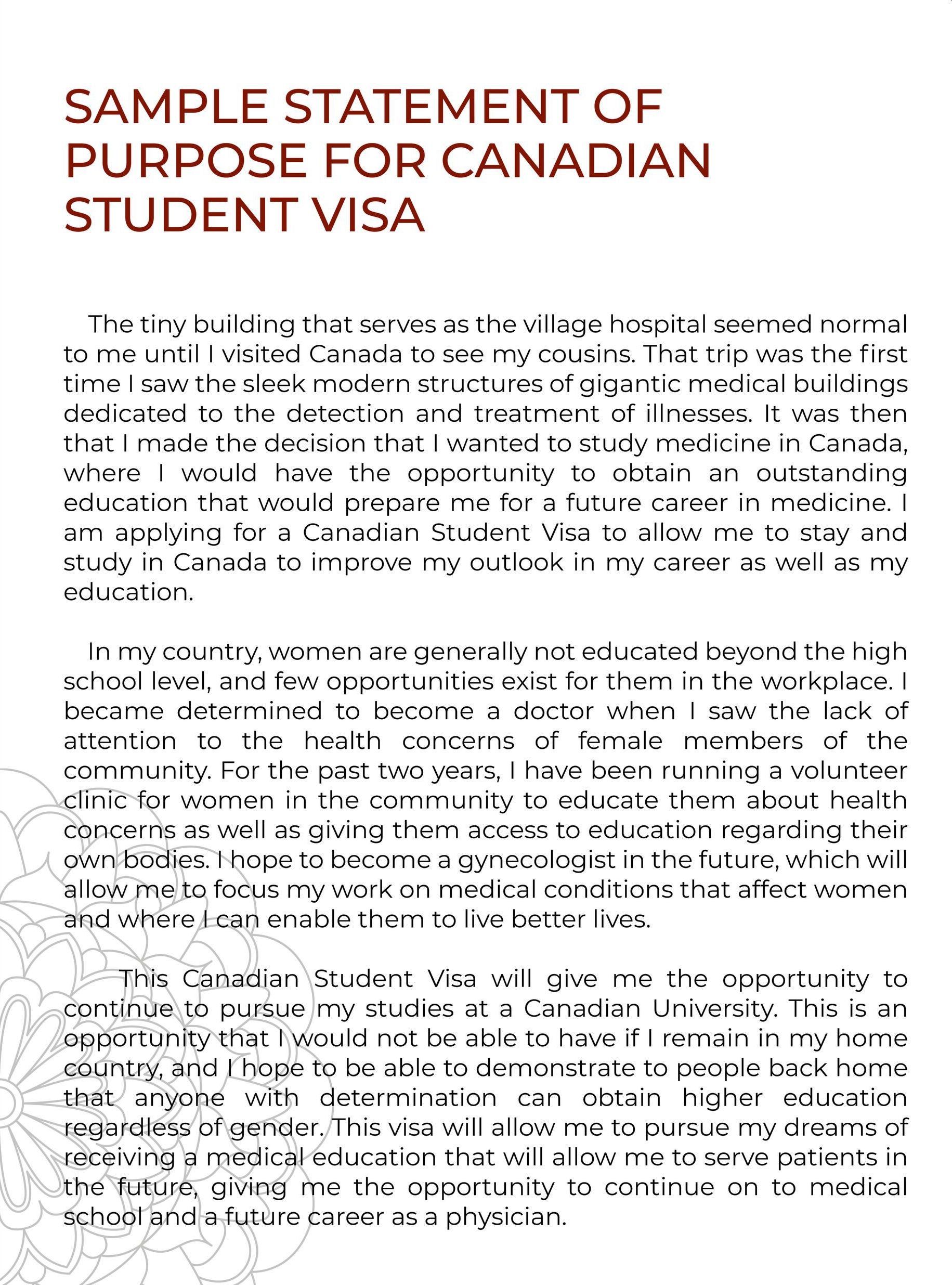 Statement of Purpose for Applying for Study Visa in Canada ...